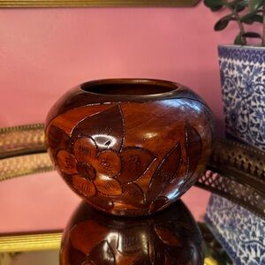Vintage Hand Turned and Carved Wooden Floral Vase